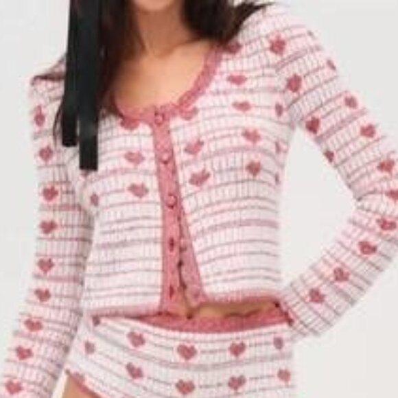 NWOT FOR LOVE AND LEMONS HEART CARDIGAN BUTTON FRONT SWEATER SIZE S - Picture 2 of 6